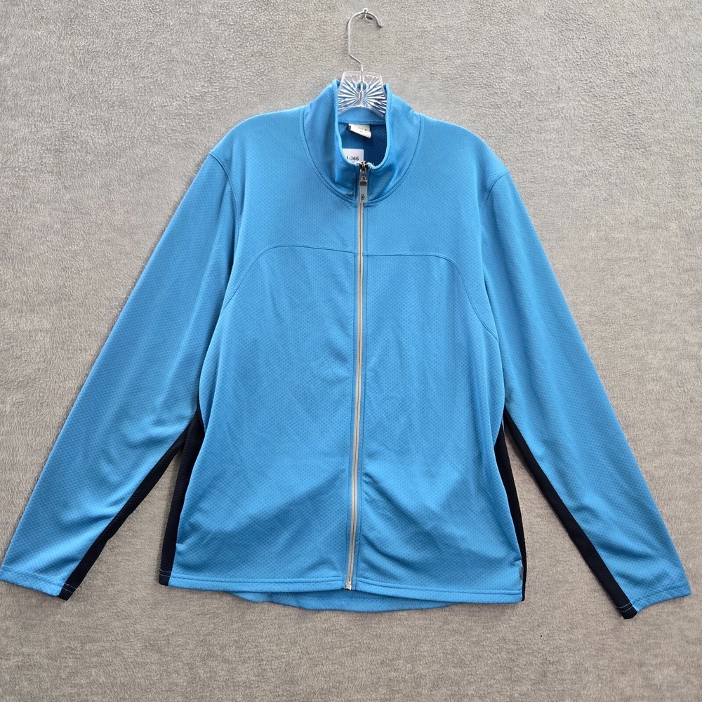 alo Men Track‎ Jacket Medium Blue Coolfit Full Zip Mock Neck Long Sleeve